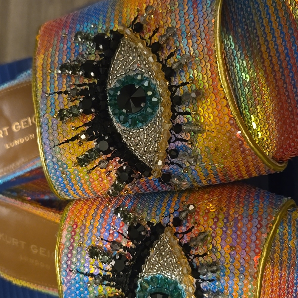 New Kurt Geiger London Women's Multicolor Sequin Slide Sandals. Size 38.5. - Picture 7 of 8